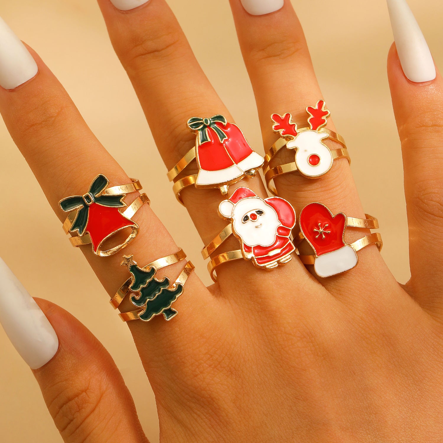 Wholesale Christmas Series Stainless Steel Open Ring Cartoon Snowman Holiday Ring